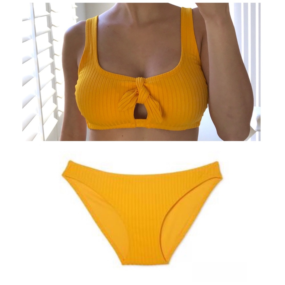🛑LAST CHANCE🛑 Yellow Bikini Set Top Bottom Tie Ribbed Matching